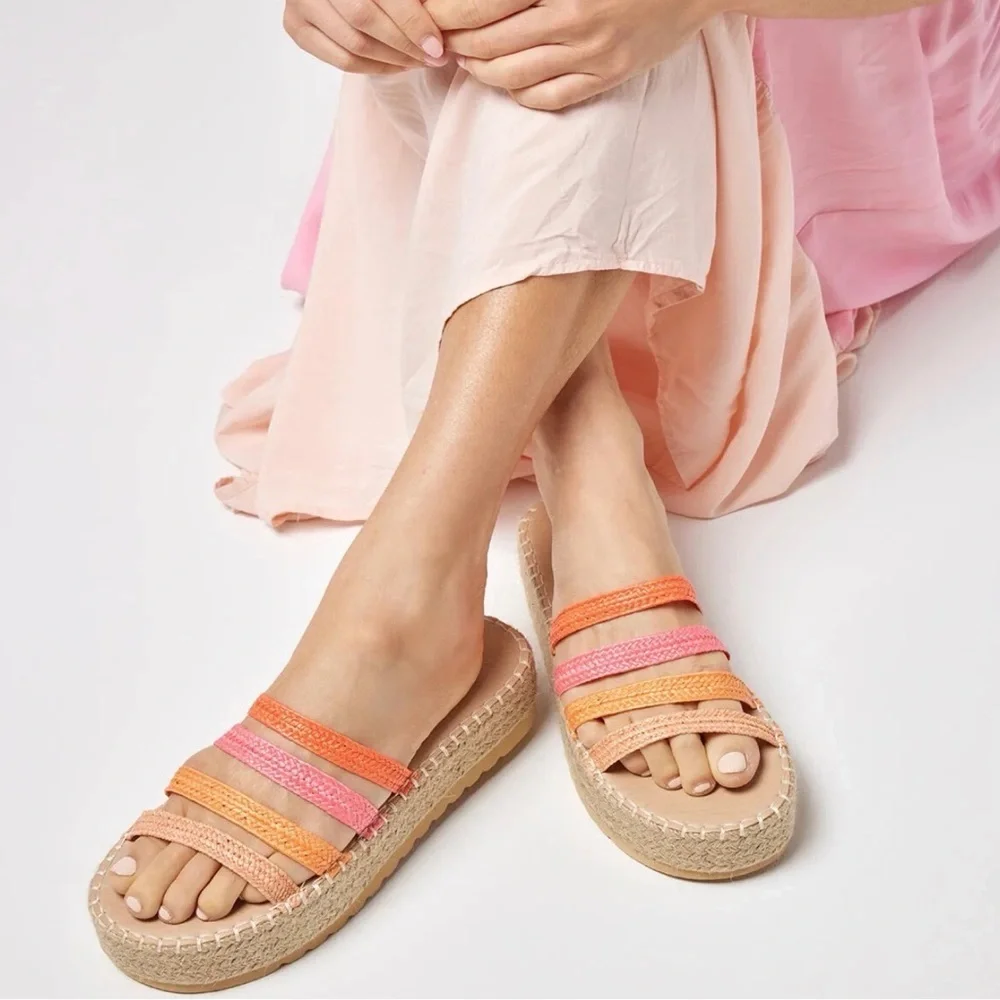 L * Space X Matisse Orange & Pink Braided Espadrille Slide Women’s Size 8.5